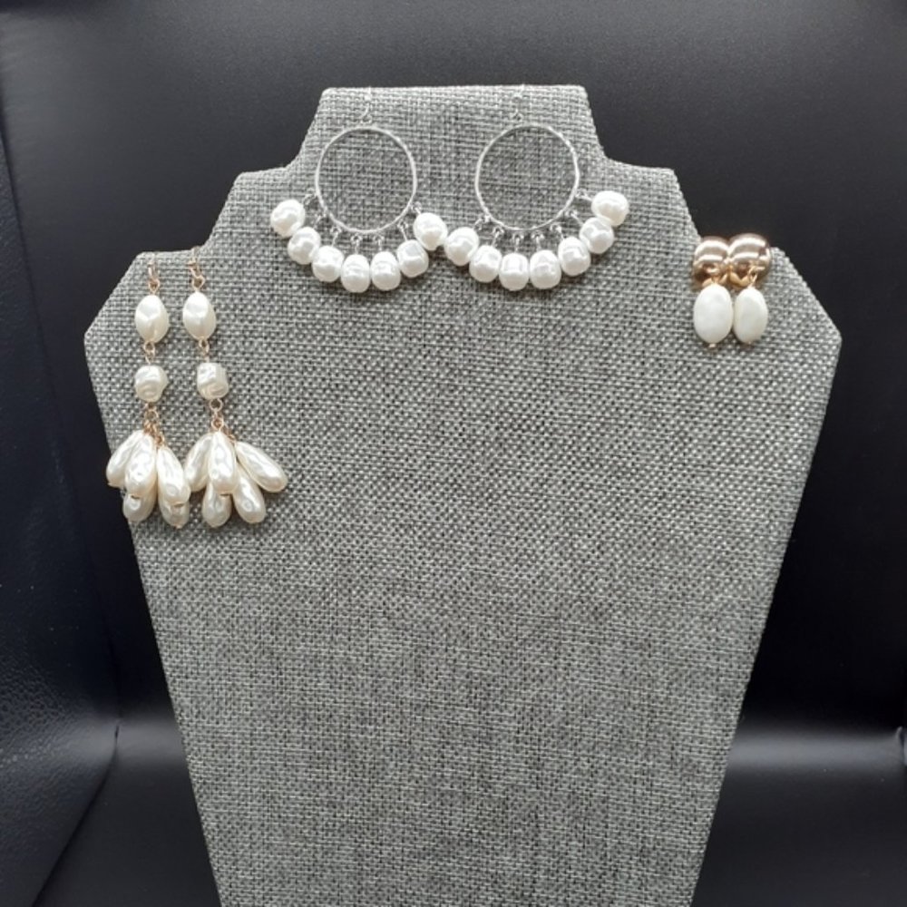 Pearl Earring Trio / 3 Pairs Drpp Dangle Earring Set NWOT